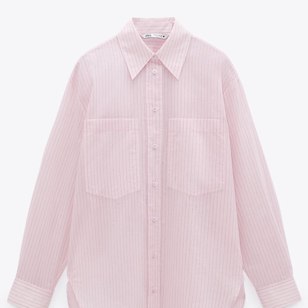 Zara Women’s Pink Striped Button-Up Shirt – Size L, Elegant & Versatile